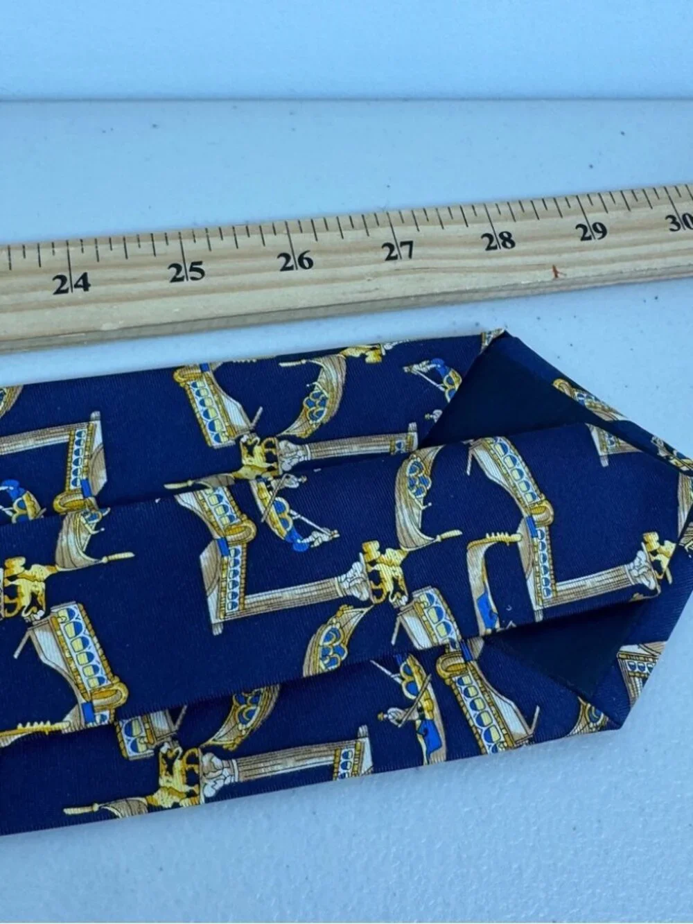 Trevisan Venezia Silk Elegant Navy and Gold Mens Tie Gondola Print Made in Italy